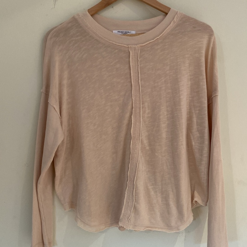 Project Social T luxury beige light tan cream knit rib sleeves Sz XS